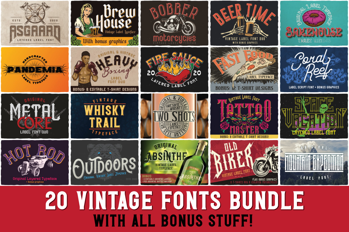 Vintage Fonts Bundle - 20 Vintage Fonts Bundle