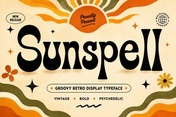 70s Font Graphic Design Bundle - Sunspell Font