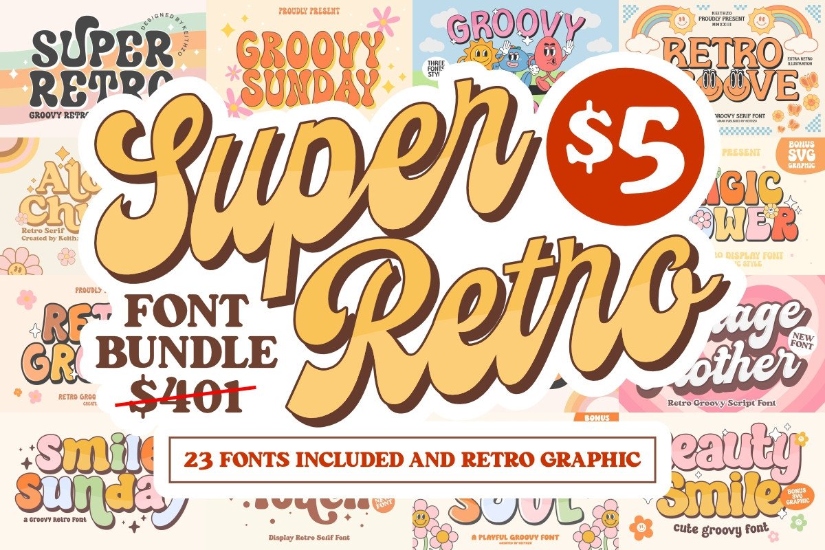 Graphic Design Fonts Bundle - Super Retro Font and Graphics Bundle